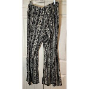 Womens Living Doll Black White Floral Stripe Wide Leg Bell Bottom Retro Pants 3X